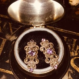 Ladies Exquisite Vintage Sterling Silver Marcasite gem cuff earrings, 1" length.